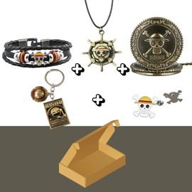 P zee PUNZEE ET VOUS NOUS DIREZ MERCI One Piece Manga Accessories – Pocket Watch, Bracelet, Keychain, Necklace, Pin Badge – Luffy Accessory, Straw Hat – Gift, Silver, analog