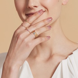 Vergoldete Geburtssteinringe für Damen, Herz-Gold-Stapelring, 925 Sterling Silber, handgefertigte Freundschaftsringe, Geburtsstein Mai, Größe 57 (Silber)