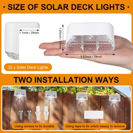 32 Pcs Solar Deck Lights Outdoor, Solar Step Lights Waterproof LED Solar Lights Outdoor Fence Lights for Stairs, Step, Railing, Patio, Driveway, Garden, Pathway and Yard (White Shell Cool White Light)