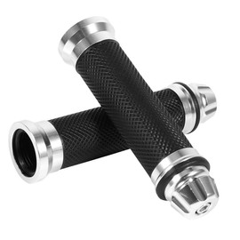 VGEBY Motorcycle Dirt Bike Motocross Rubber Hand Grips For 7/8" 22mm Handlebar Street Sport Dirt Bike With Billet Aluminum Bar End Cap (Color : Silver)