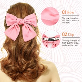 Lawie 15 Colors Pack 8 Inch Large Big Oversized Knot Bowknot Satin Hair Bows French Barrette Hair Clips Bun Ponytail Holder White Red Blue Green Black Hair Bow Ribbon Hair Accessories for Women Girls