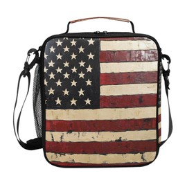 ALAZA American Flag Lunch Box for Women Men Insulated Lunch Bag with Shoulder Strap Reusable Kids Lunchbox USA Flag Patriotic Cooler Tote Lunch Bag for Office Work School Picnic