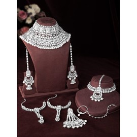 Aheli Indian Traditional Bridal Choker Necklace Matha Patti Nose Ring Haath Phool Earrings Bollywood Jewelry Gift for Women