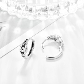 TANGPOET Celtic Knot Hoop Earrings 925 Sterling Silver White Gold Hinged Sleeper Earrings, Small Hypoallergenic Huggie Earring, jewelry Gifts for Women Ladies Girls