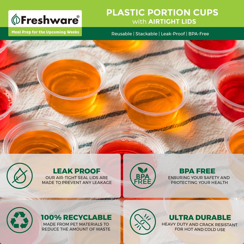 Freshware Plastic Portion Cups with Lids [2 Ounce, 100 Sets]