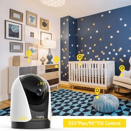 Hugolog Baby Monitor, 2K Security Camera, PT Cameras for Home Security, Indoor 2.4GHz Wi-Fi Camera with Motion Detection for Baby/pet, Two-Way Audio, IR Night Vision, Works with Alexa