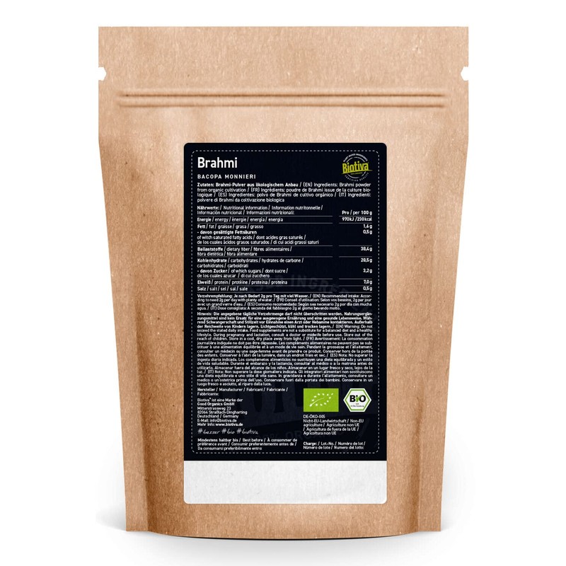 Brahmi Organic Powder, 250 g, Bacopa Monnieri, Memory Plant, Vegan,