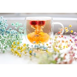 Teabloom Caffeine-free Petite Blooming Teas - Gift Canister of 12 Assorted Flowering Teas - Ideal with Teabloom Borosilicate Glass Cups or Smaller Teapots