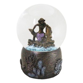 Ebros Gift Marine Ocean Atlantis Goddess Mermaid Playing with Dolphin Water Globe Figurine with Glitters 5.2" H Snow Globe