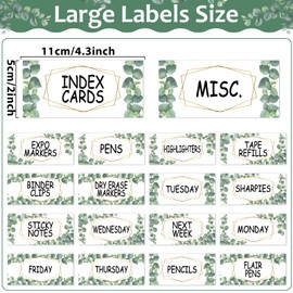 48Pcs Eucalyptus Leaves Teacher Toolbox Labels Classroom Decoration Self-Adhesive Toolbox Stickers Greenery Tool Box Storage Decal Colorful Organizer Container Decor for Back to School Teacher Supplie