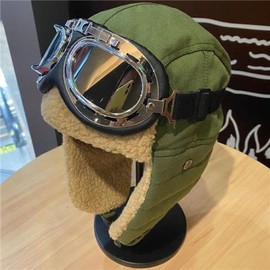 Winter Pilot Hat with Ear Flaps and Goggles - Thick, Warm, Windproof for Cycling & Outdoor Activities - Color: Military Green (hat + Windproof Glasses), Size: One Size Fits All (21.26-23.23inch)