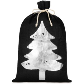 BRUBAKER Christmas Sack Black with Silver Tree - 31.5 Inches Holiday Gift Bag - Jute Santa Sack with Drawstring for Gift Wrapping