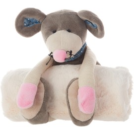 Mina Victory Plush Lines Stuffed Mouse Plush with Blanket Grey 7" x 17" Plush Animal