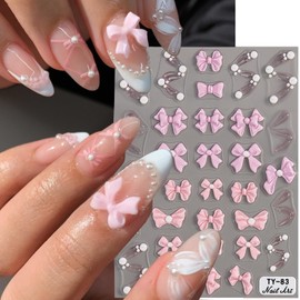 Pink Bow Nail Art Stickers, 5D Embossed Nail Decals Pink Bow Nail Tape Sticker Bow Nail Charms Nail Art Decorations Kawaii Japanese Style 1Pcs