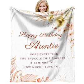 Jnufoju Aunt Birthday Gift Throw Blankets 60 x 50 Inch, Birthday Gift for Auntie from Niece, Happy Birthday Auntie Gifts, Birthday Gifts for Aunt from Nephew, Auntie Birthday Gifts
