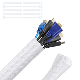 YIUTERA Organizador de Cables, Manguitos de Cable Cubre Cables Protector para Cables 10 Piezas Bridas Reutilizables Funda de Cable para protección y Cable Management（5M-13mm Blanco）