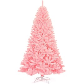 GRAFFY 6FT Pink Artificial Christmas Tree, Hinged Realistic Christmas Tree with 1036 Tips, Spruce Full Tree with Metal Stand, Xmas Tree for Shopping Malls Home Office Party Holiday Decoration (6FT)