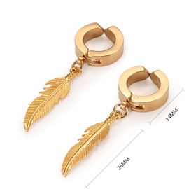 Bo Win 5 Pairs Stainless Steel Fake Non Pierced Clip on Earrings for Men Women Boys, Feather Earrings Men Black, Silver Hoop Earrings Men Set, Gold Ear Cuff Earrings Clip on Earrings Hoop Dangle 14MM