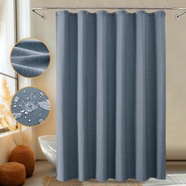 FY&XZH Shower Curtain, Bubble Free Shower Curtain Linen Texture, Soft Double Layer Waterproof Shower Curtain with Smart Function and Stainless Steel Hooks for Bathroom, 92x183cm (Blue)