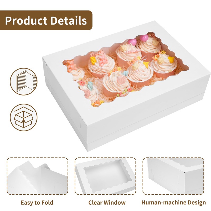 Moretoes 20pcs 14x10x4in Sheet Cake Boxes, White Quarter Bakery Boxes