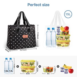 HSHRISH Lunch Bags for Women, Insulated Lunch Tote Bags, Reusable Waterproof Leakproof Cooler Bag, Large Adjustable Shoulder Bag for Women Work Shopping Picnic Beach, Classic Black, 15L