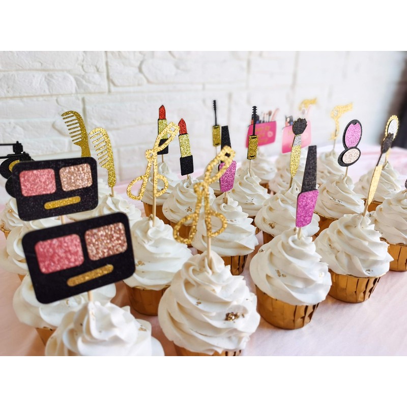 Glitter Make up Cupcake Toppers Bachelorette Party Cupcake Picks Bridal