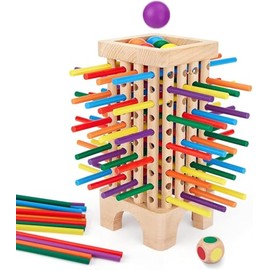Juego de Mesa Montessori de Madera, Juego de números clásico, 42 Palos de Colores en Seis Colores, 6 Bolas acrílicas, 1 Dados Coloridos, Juegos...    