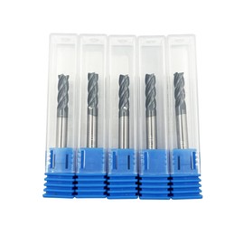 Home of quality tools 5PCS Carbide Square End Mill Bits Set, Milling Bits Cutter 3/16 Carbide End Mills for Alloy Steels/Hardened Steels, HRC 45 Deg Single End 4 Flute AlTiN Coating, 3/16 in