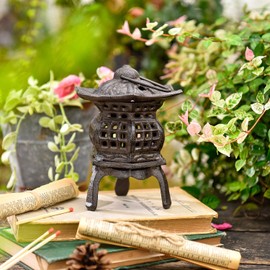 Sungmor Cast Iron Candle Lantern - Japanese Pagoda, Vintage Indoor/Outdoor Zen Garden Decorative Lantern, Heavy Duty Tealight Candle Holder Stand, Rustic Home Decor Patio Yard Art Ornament