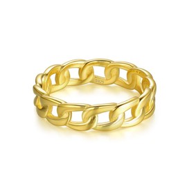 Elegant Chain Ring - Highly Polished 925 Sterling Silver Cuban Chain Design, Fashionable Curb Ring Jewellery for Women, Women, Precious metal