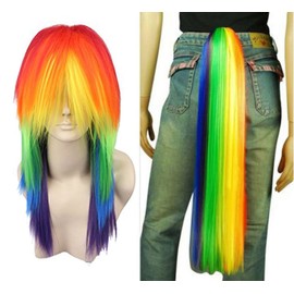 Free Hair Cap+ for Kids and Adults My Little Pony Rainbow Dash Cosplay Costume Wig Tail Ponytail Multi Color Synthetic Party Wig Tail Cosplay Convention Event Wigs by Anogol