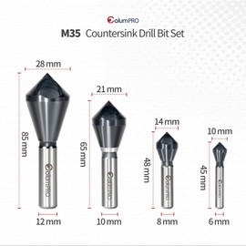 ColumPRO 4PCS Cobalt Single-End Countersink Chamfer Tool Set - Heavy-Duty M35 90-Degree Countersink Bits for Metal, Stainless Steel, Copper, Wood, Fiberboard,SAE 1/4"-3/4", 2-5, 5-10, 10-15, 15-20MM