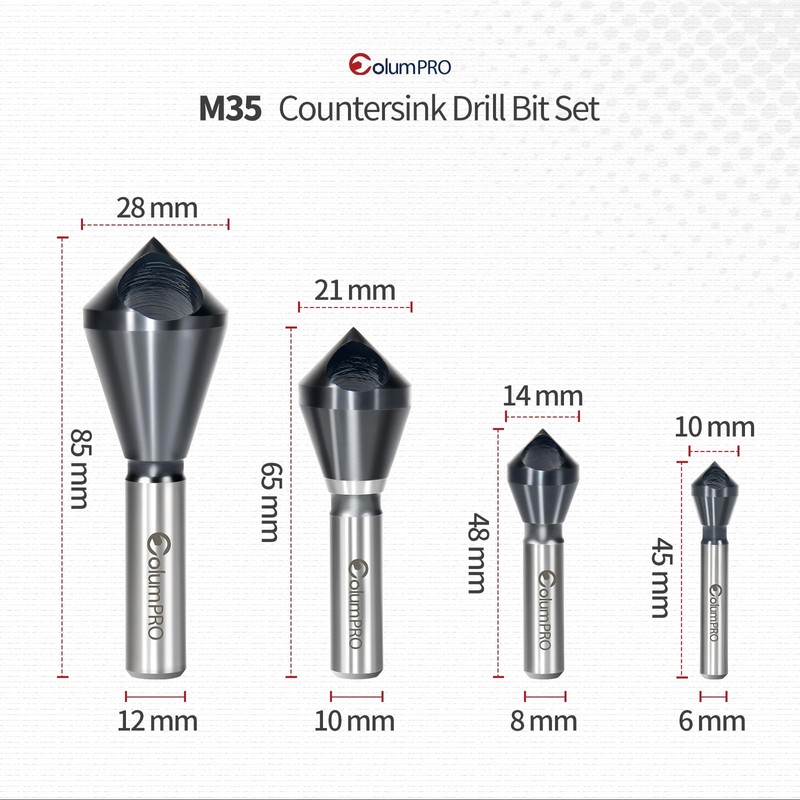 ColumPRO 4PCS Cobalt Single-End Countersink Chamfer Tool Set - Heavy-Duty