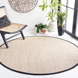 Safavieh Natural Fiber Collection Area Rug - 3' Round, Marble/Black, Geometric Design, Ideal for High Traffic Areas in Living Room, Bedroom, Dining (NF143A)
