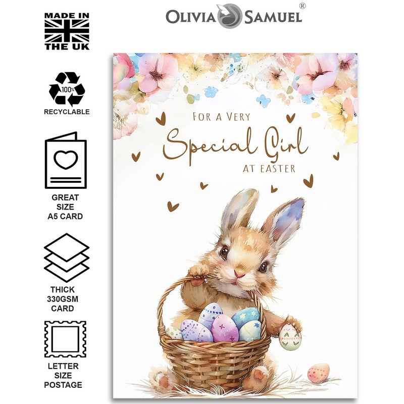 Special Girl Easter Card - Bunny with Easter Eggs Design