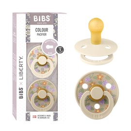 BIBS Colour Liberty Soother 2-Pack, BPA Free Dummy Pacifier, Round Nipple. Natural Rubber Latex, Made in Denmark, Size 1 (0-6 Months), Strawberries and Cream Ivory Mix