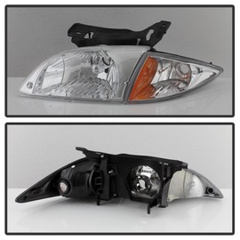 ACANII - For 2000-2002 Chevy Cavalier Headlights + Corner Lamps Lights 4 Pcs Set Replacement Driver + Passenger Side
