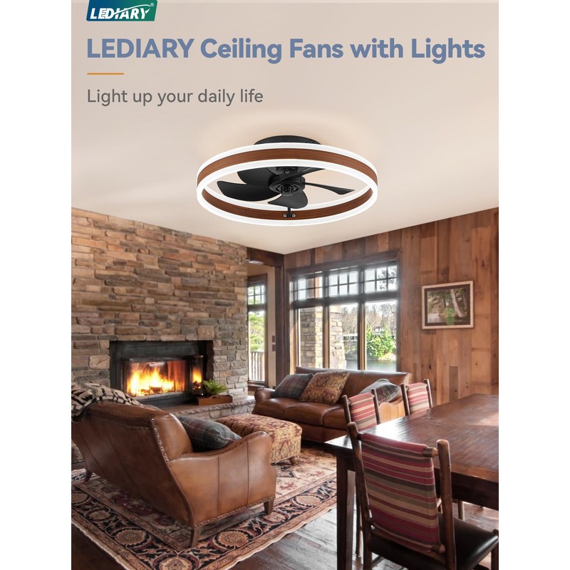 LEDIARY Low Profile Ceiling Fans with Lights, Flush Mount Modern