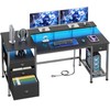 Furologee 60" Black Computer Desk with 4 Drawers and Printer