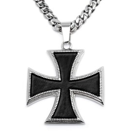 Schmuck-Checker Iron Cross Pendant Stainless Steel Silver Black German Order Curb Chain Necklace Biker Jewellery Men Jewellery Gift