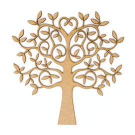 MDF Tree Shape for Crafts, with Added Love - Perfect for Family Tree, Weddings (15cm) - Includes 4 Free Hearts