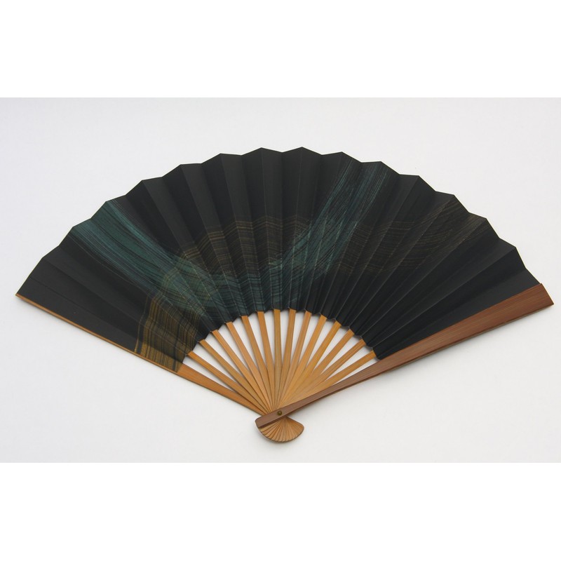 [ハセガワ] 京扇子 霞 大サイズ 京都職人 手作り 扇子 扇子袋付き 化粧箱入り 緑