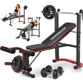 OPPSDECOR Adjustable Weight Bench Set with Leg Developer & Preacher Curl Pad, Full Body Workout Bench Press Set with Squat Rack for Home Gym Fitness, Standard Strength Training Bench