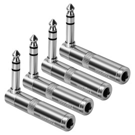 90 Degree 1/4 inch TRS Audio Extension Adapter 4-Pack, Right Angle 6.35mm 1/4" TRS Stereo Male to Female Heavy Duty Metal L-Shaped Connector for Speaker, Guitar, Microphone Cables