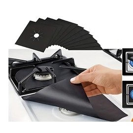 Stove Burner Covers, 6 pcs Reusable Fiberglass Gas Burner Liners Black Non Stick Stove protector