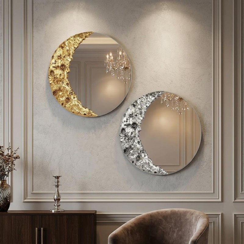 Xinleitan 9 Inch Silver Moon Round Mirror Wall Decor