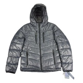 CLUB ROOM Charcoal Gray Chevron Quilted Hooded Ultra Loft Puffer Jacket Large