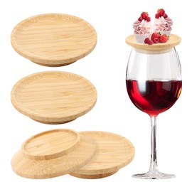 Wine Glass Charcuterie Topper, 4Pcs Wine Glass Topper Coasters Plate, Bamboo Round Charcuterie Board Wine Glass Topper Appetizer Plates for Family Gatherings, Restaurants, Bars