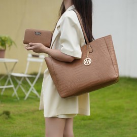 MKF Collection Tote Bag with Wristlet Wallet for Women, Vegan Leather Top-Handle Shoulder Bag Handbag Purse By Mia K