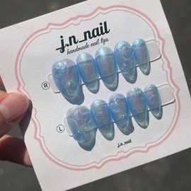 Bubble Heart Bubble Handmade Nail Tip - Almond / Bubble 하트 버블 수제네일팁 - 아몬드